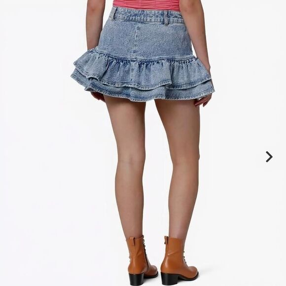 Social Collision Denim Mini Skirt Ruffle Tiers Star Studded Party Skirt Jrs S - Picture 2 of 13